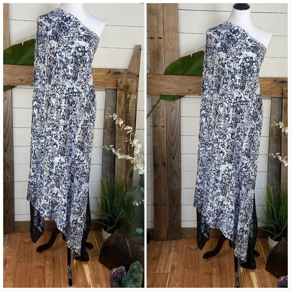 White/Blue/Black Abstract Design SARONG Pareo Lavalava Beach Wrap Skirt Summer S